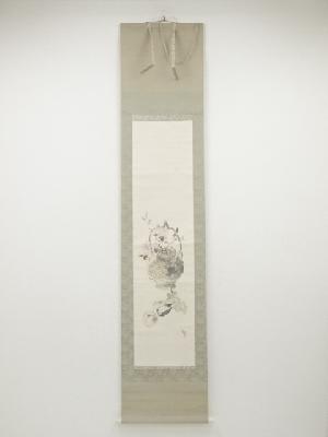 松村巽筆　花果競研　肉筆紙本掛軸（共箱）